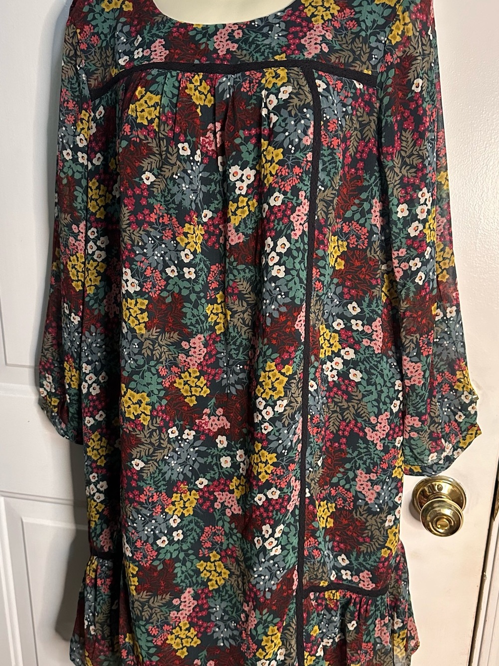 LOFT Floral Dress in Teal, Maroon & Mustard - Picture 5 of 6